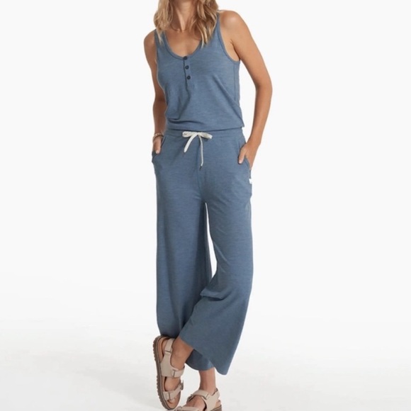 Vuori Pants - Vuori Falls Jumpsuit Medium Light Azure Heather Blue Tank Top Wide Leg Romper